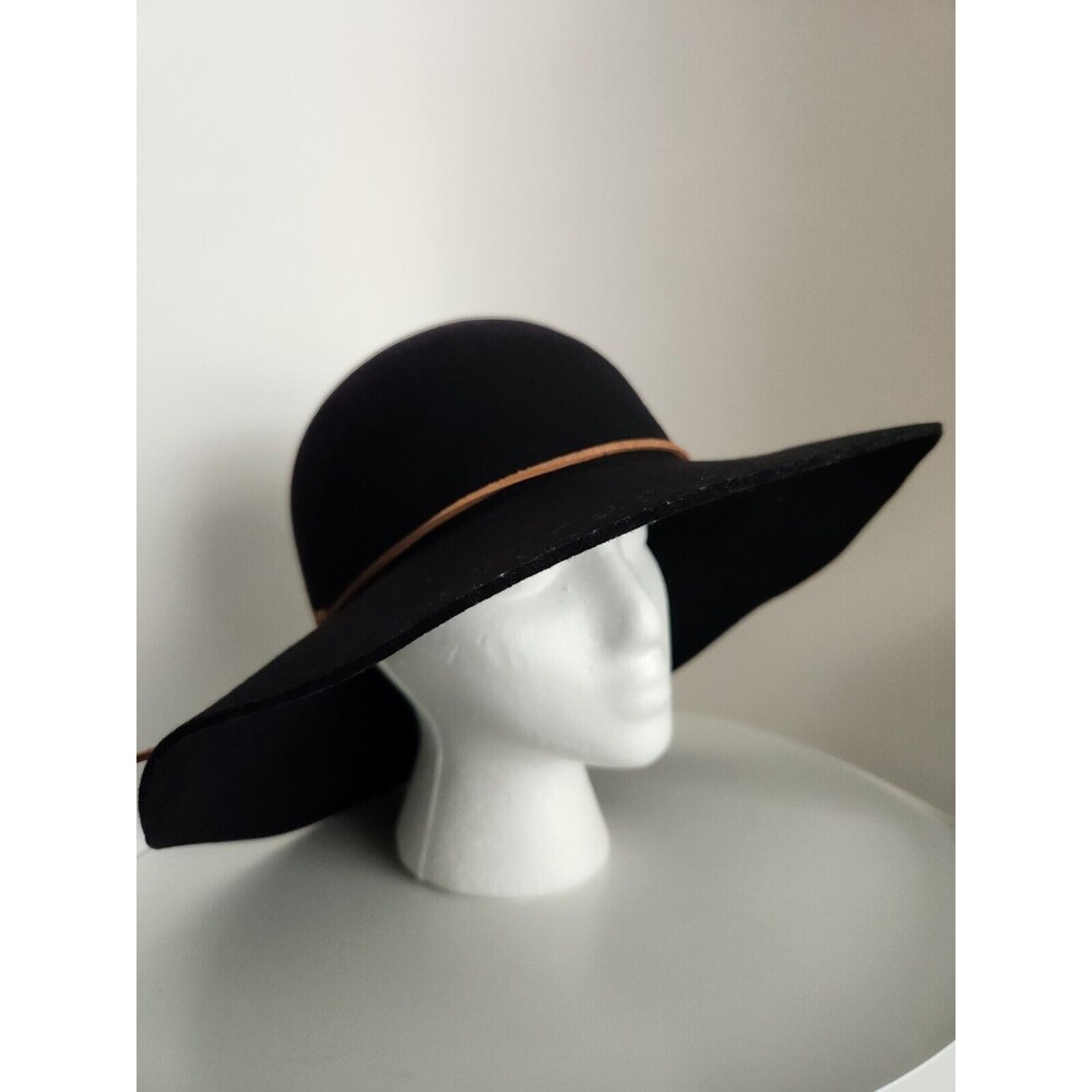 PHENIX Round Crown Fedora 100% Wool Hat Wide Brim Black OS Boho Chic Hat